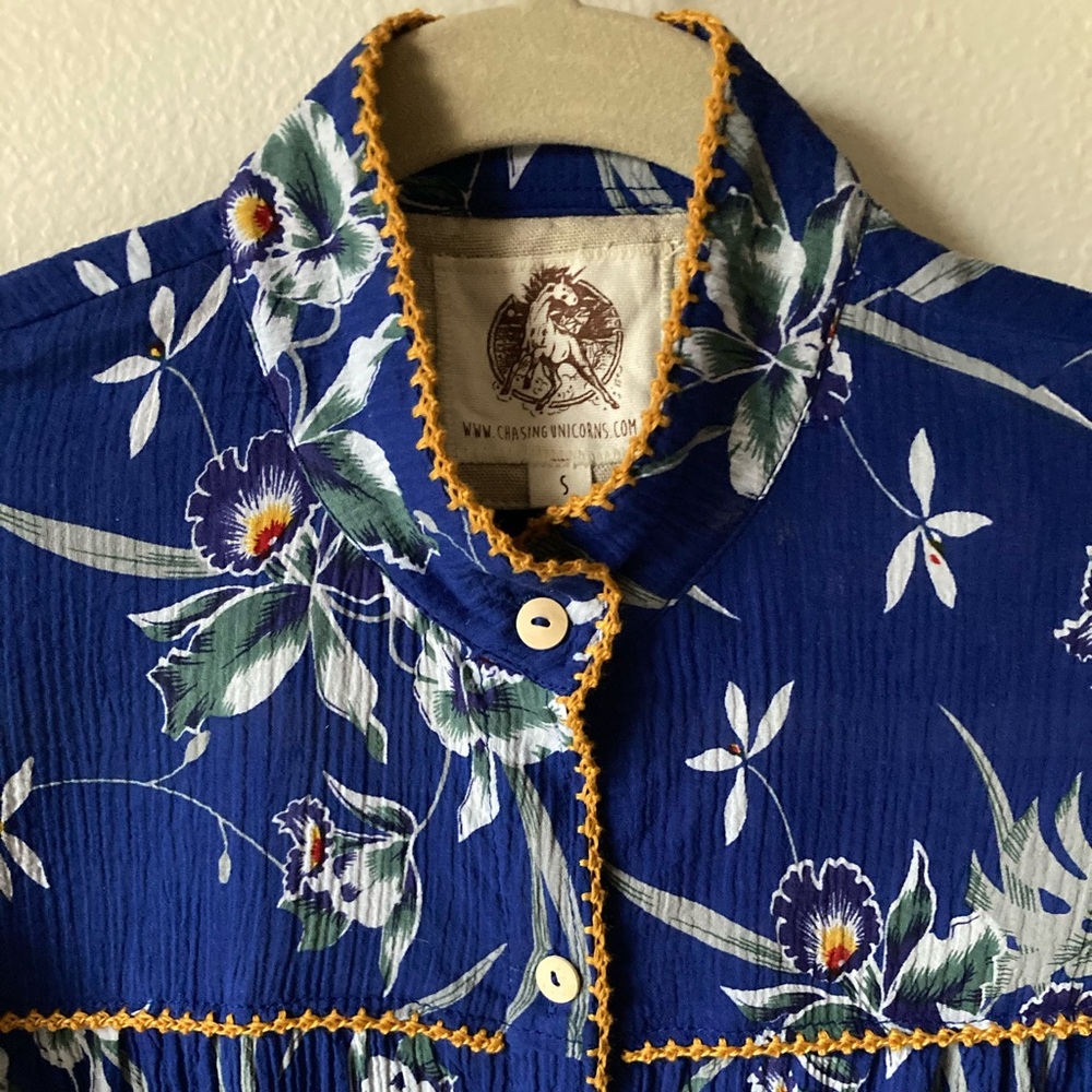 SOLD💫 Chasing Unicorns Hawaiian Sunset Shirtdress sz S - Picture 8 of 9